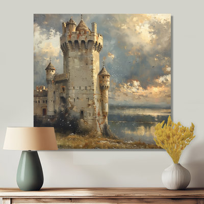 Beige Grey Summer Turreted Tower Castle I - Castles Wall Art Living Room