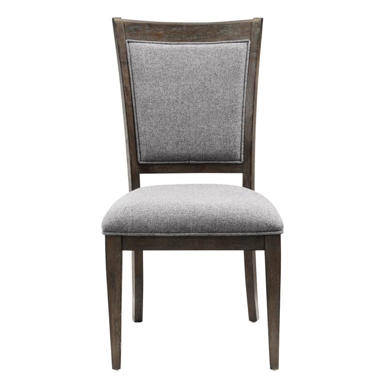 2 chaises d'appoint brun-gris, conception transitionnelle, dossier rembourré en tissu, structure en bois, finition bois flottant, H 20,5 po x 26 po, H 40 po, dimensions de salle à manger, hauteur de poids de 250 lb