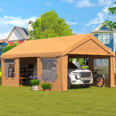13' X 20' Heavy-duty Portable Garage, Carport With Removable Sidewalls & Roll-up Windows, All-season Carport Shelter For Truck, Boat, Tractor, White