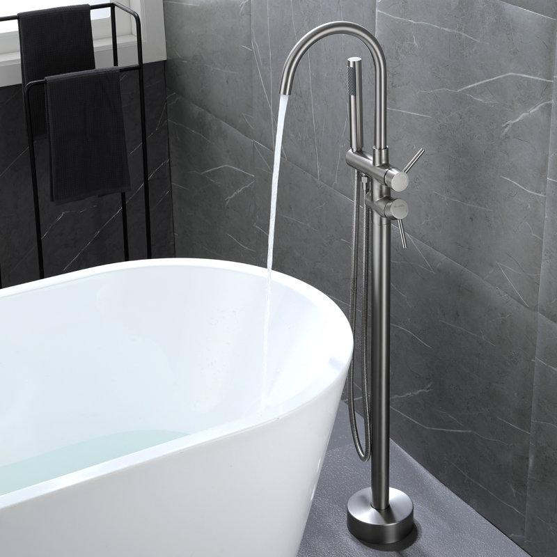 1 Handle Floor Clawfoot Tub Faucet with Diverter, Brushed Nickel