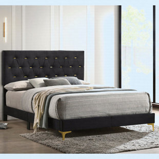 Black Upholstered Queen Panel Bed