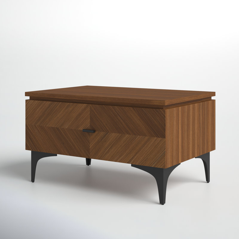 Walnut Veneer Rectangular Nightstand with Black Metal Handle