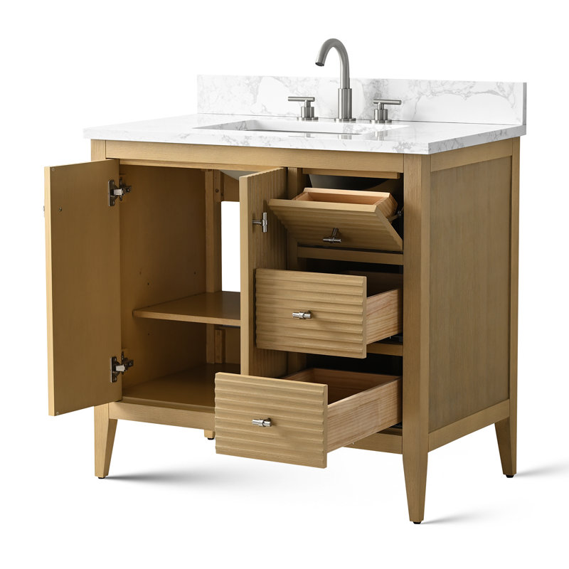 Ensemble de meuble-lavabo simple 36 po, Nickel brossé, Chêne naturel linéaire