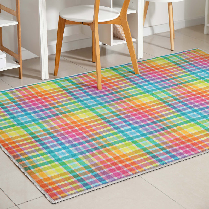 Well Woven Crayola Multi Plaid Plaid Multicolor Area Rug, Rectangle 3'3" x 5'
