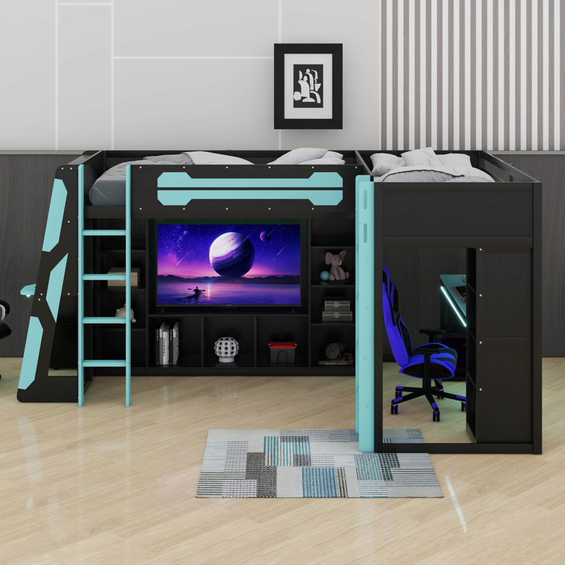 Twin Size Gaming Bed With RGB LED Lights And USB Ports, Blue