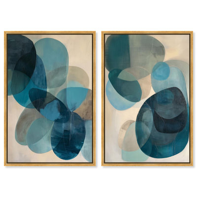 Décoration de salon dorée et moderne sur fond japonais Harmandi Duo par Art Remedy, cadre doré, 20 x 30