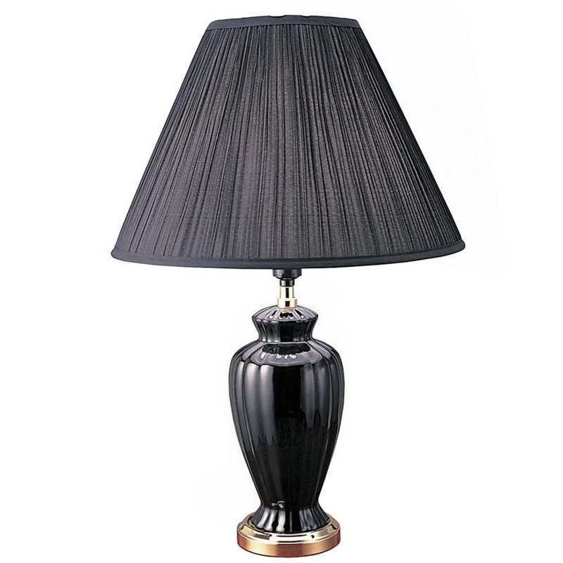Lampe de table haute 26 po en céramique, en forme d'urne avec finition noire, abat-jour en lin