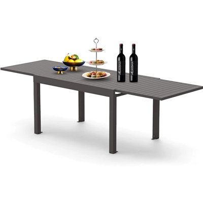 Table de salle à manger extensible pour le patio, en aluminium et en aluminium de 53 à 106 po, pour 6 à 8 personnes, table rectangulaire foncée avec pattes de jardin à hauteur réglable, intérieur et extérieur