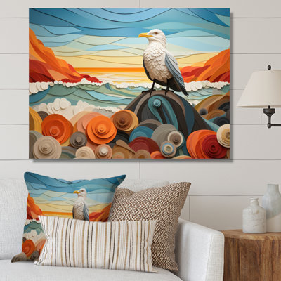 «Seagull Coastal Guardian Geometric I», reproduction d'art sur toile