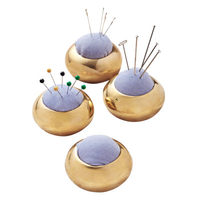 Brass Fabric Weights with Pin Cushions for Sewing 4-Pack - Sleek Metal Pattern Weights for Sewing Supplies with Built-In Needleminder Pin Cushion for Tailors, Quilters, or DIY Crafts