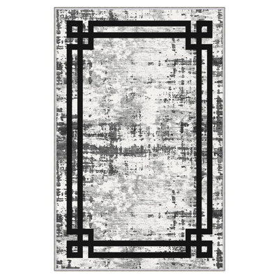 Tapis tissé élégant (4 x 6 pieds), 100% polyester, d'une hauteur de poils de 0,3 po | Pois antibactérien antidérapant en PVC | Lavable à la machine, impression numérique en 3D | Parfait pour le salon, la chambre à coucher et le bureau