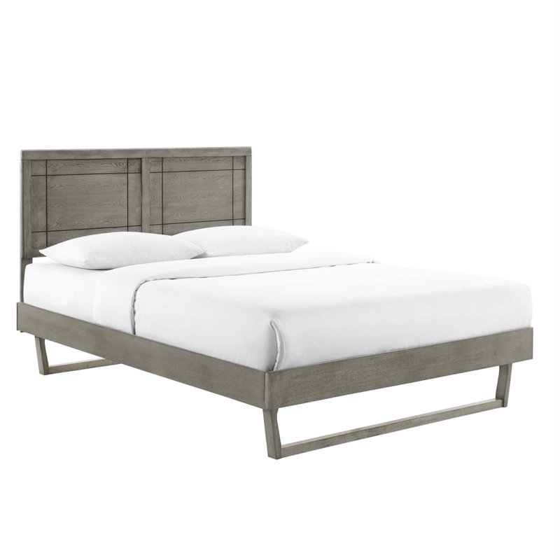 Lit plateforme en bois Marlee, Gris, Grand