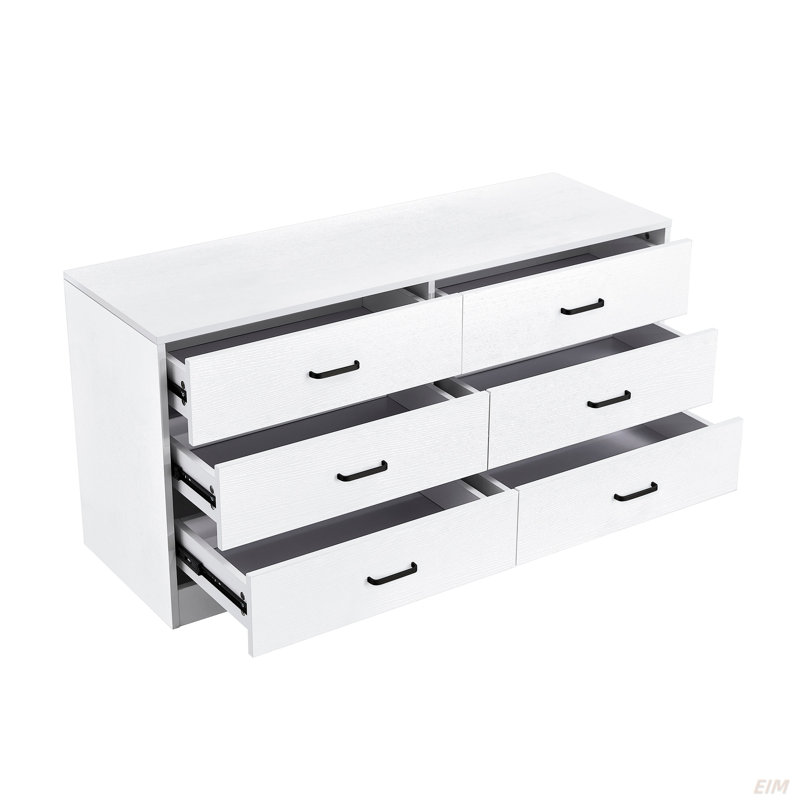 Commode 6 tiroirs en bois aggloméré (commode), Blanc