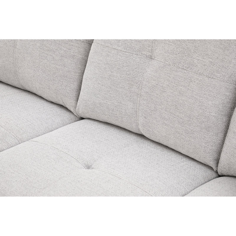 Canapé modulaire en L gris de 3 pièces idéal pour les soirées de jeux en famille, siège central escamotable avec porte-gobelets, coussins décoratifs et rangement intérieur, structure en bois d'ingénierie, similicuir neutre, mousse