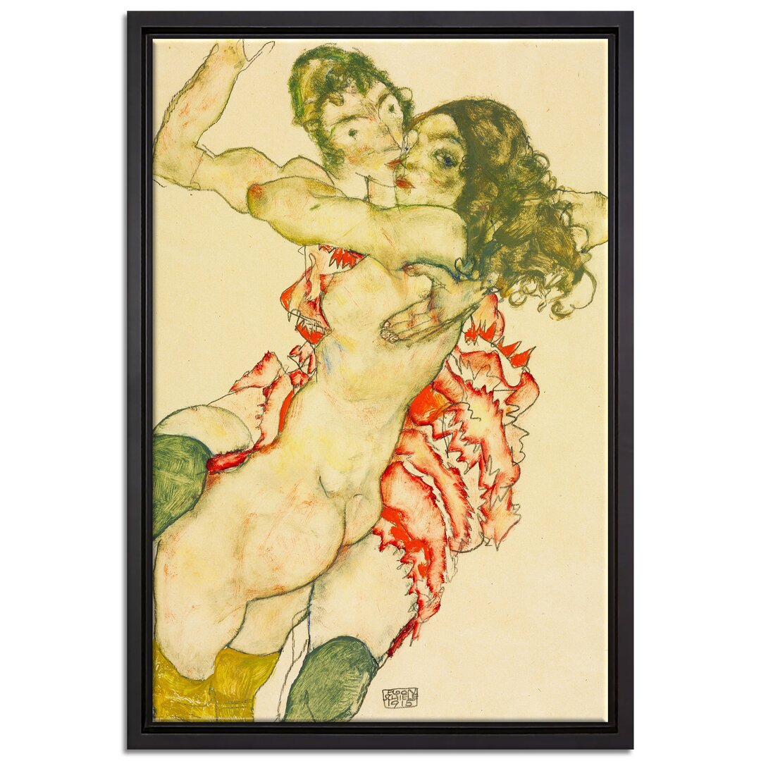 Gerahmtes Leinwandbild Two Women Embracing Each Other von Egon Schiele