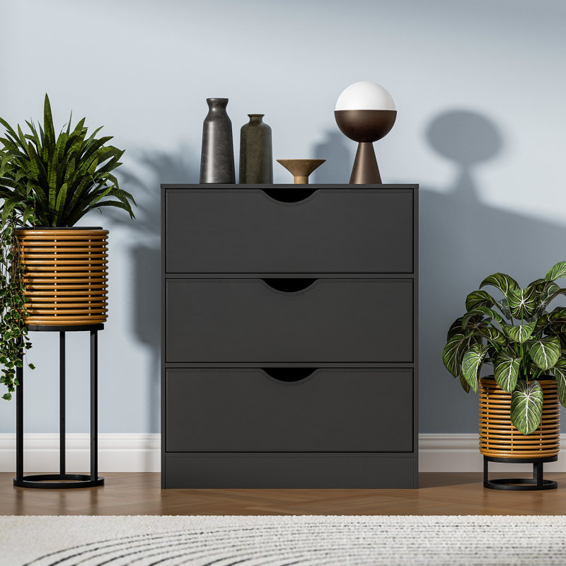 Commode 3 tiroirs pour chambre à coucher avec tiroir en tissu PU, commode blanche avec structure en bois, grand rangement, petite commode pour placard, salon, couloir, noir