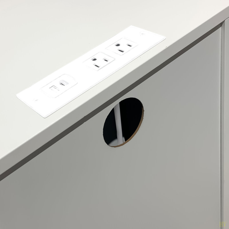 Table de chevet 3 tiroirs avec station de charge et ports USB et prises de courant, table de chevet / table de bout en bois