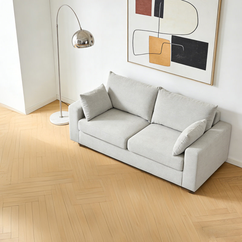 Canapé moderne 78 po 3 places confortable avec coussins profonds et coussins amovibles, Beige
