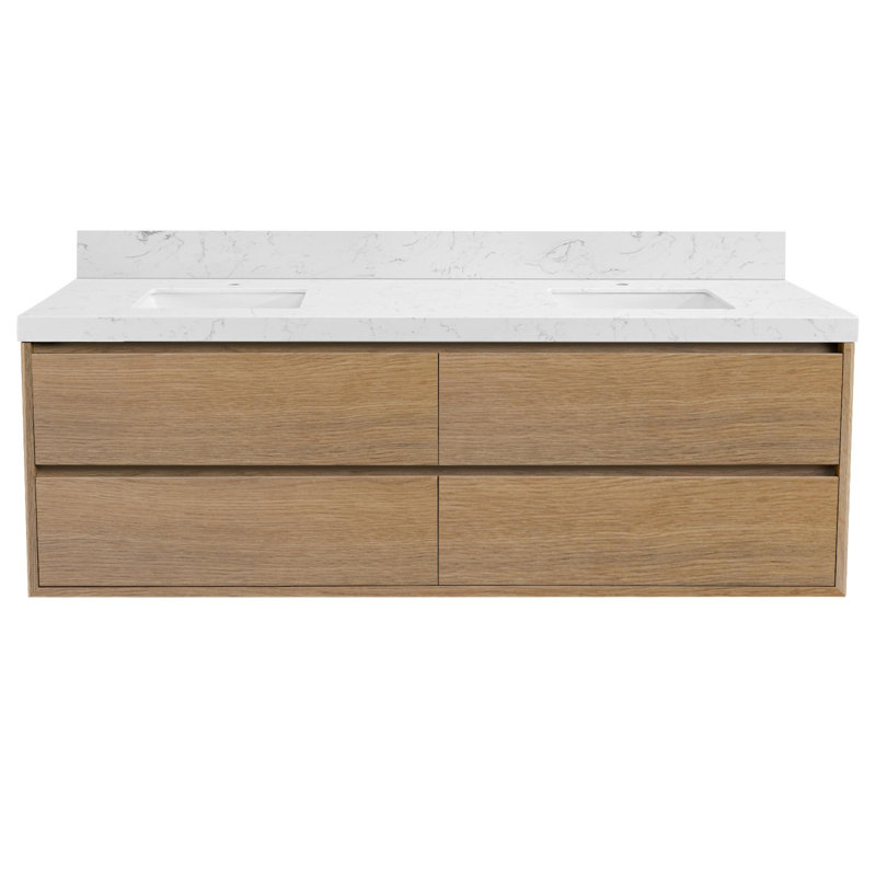 Meuble-lavabo flottant peu encombrant, 72", Chêne clair