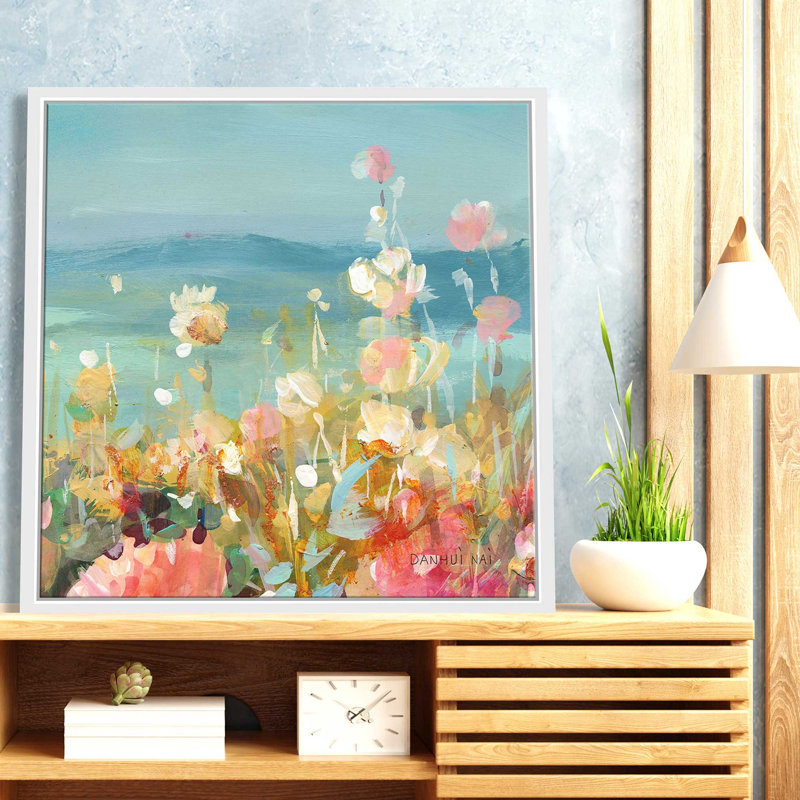 Coastal Dahlias Crop II - Peinture, L 21,5 po x H 21,5 po, Cadre blanc