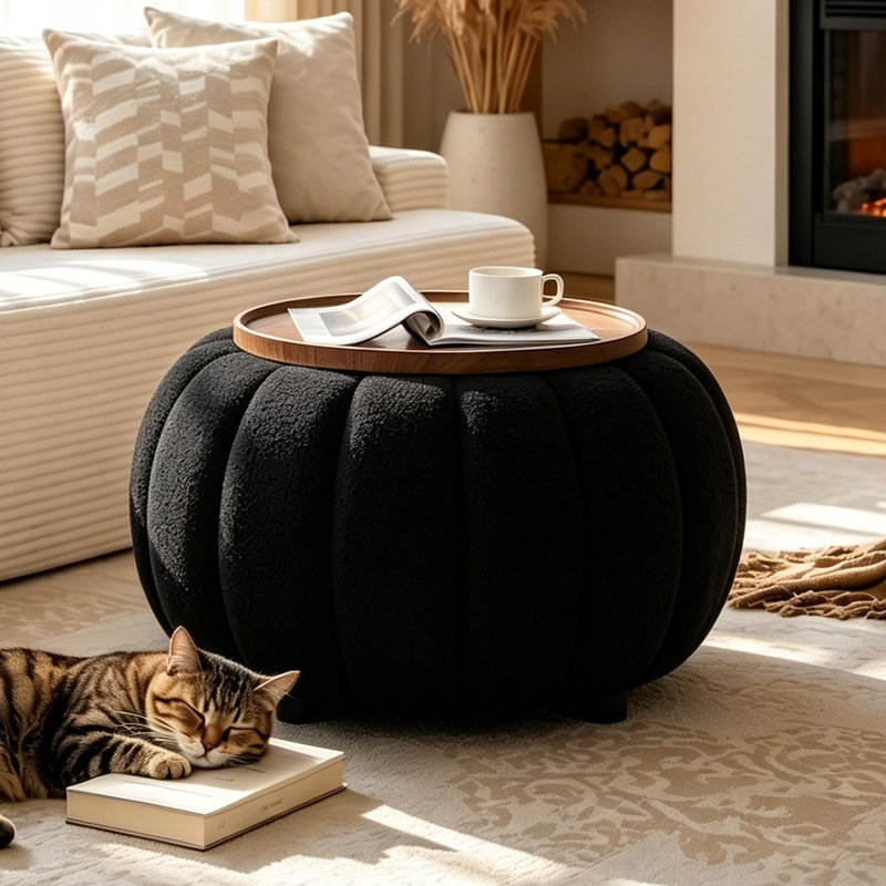 Repose-pieds rond avec rangement caché 30 po, Black