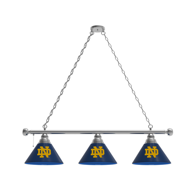 3 - Light Pool Table Lights Pendant, Chrome, Notre Dame Fighting Irish (ND)
