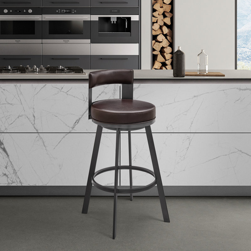 Tabouret de bar à hauteur de comptoir en acier inoxydable et pivotant Kevontae, Siège brun / cadre noir