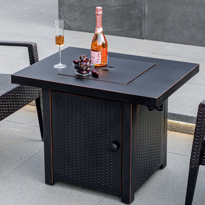 32''Lx 24 '' W Propane Outdoor Fire Pit Table With 2 Drink Holders &Lid