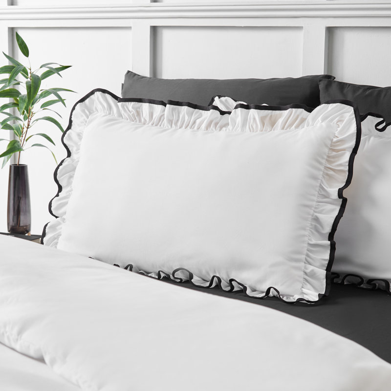 So Soft Mono Frill Duvet Cover Set, Double, White / Black