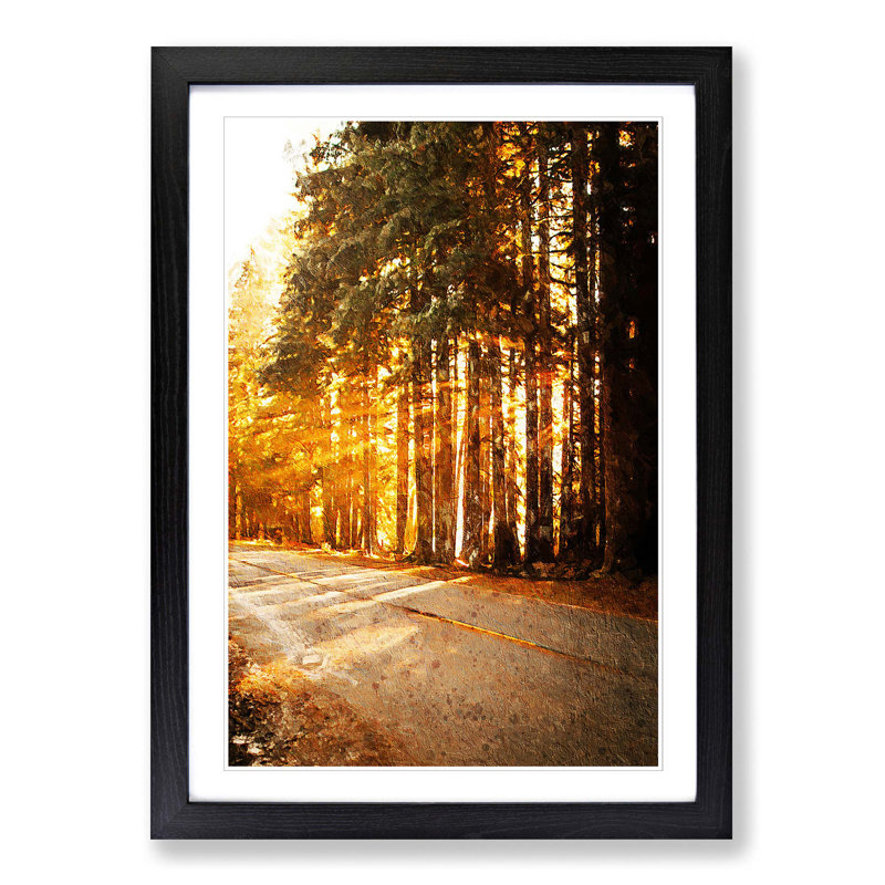 Sunlight Through the Forest - Picture Frame Painting Print, Black Framed, 48cm H x 36cm W x 2cm D