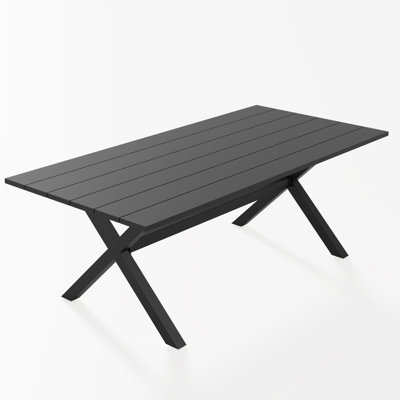 Table de salle à manger d'extérieur, table de patio rectangulaire en aluminium 80 po avec plateau à lattes