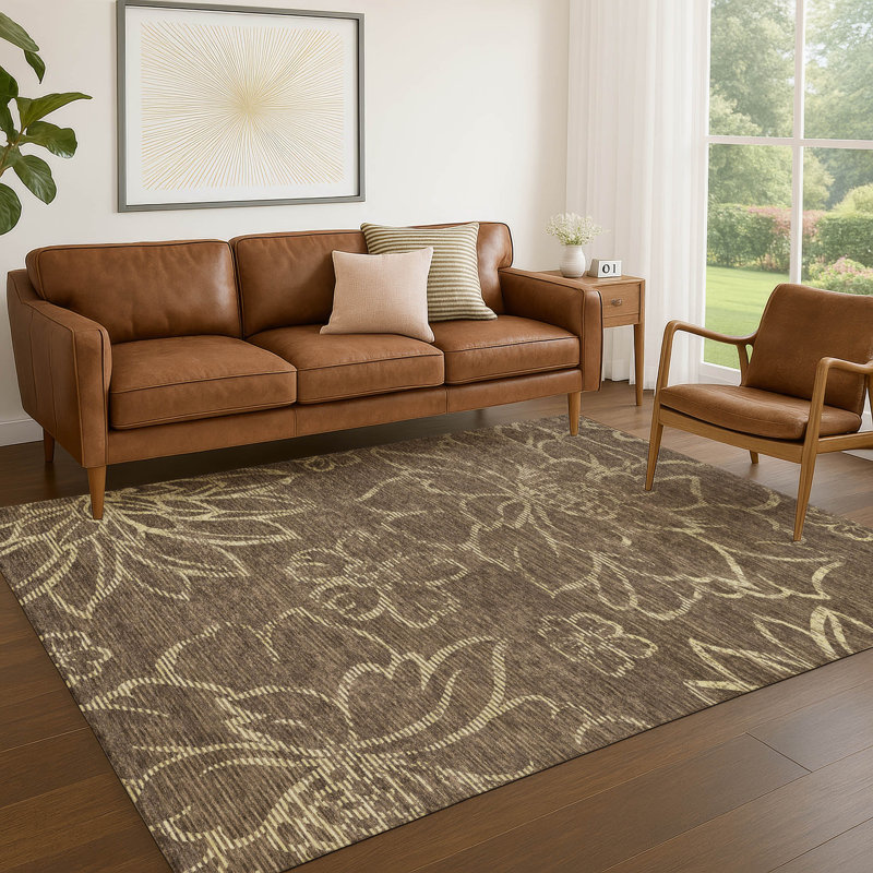 Machine Washable Indoor/Outdoor Chantille ACN2789 Floral Rug, 3' x 5', Chocolate