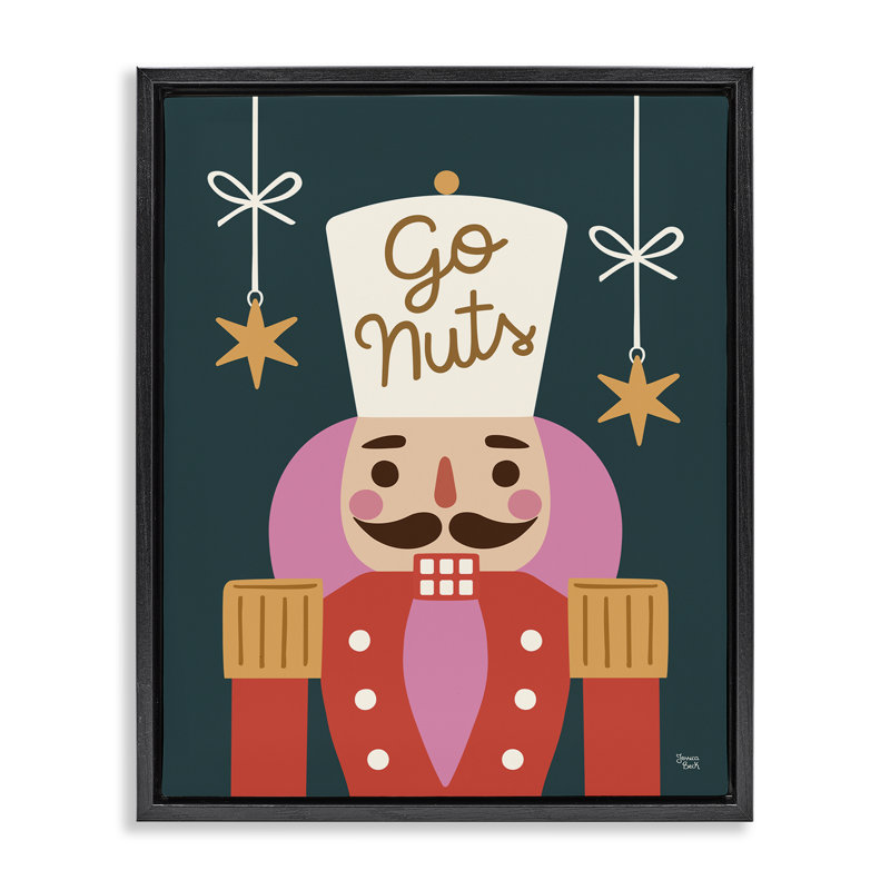 Go Nuts Nutcracker on Green Floating Frame, design by Jessica Beck, 31" H x 25" W, Jet Black Floater Frame