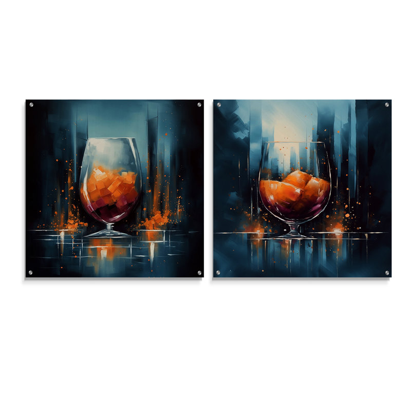 «Glam Cognac Glass I», ensemble d'art sur verre acrylique, H 16 po x l 33 po