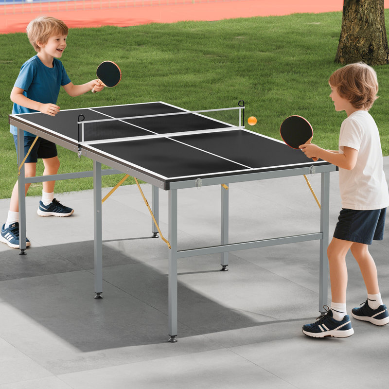 Ensemble de table de ping-pong pliable Professional 6x3FT - Tennis de table résistant aux intempéries avec surface en panneau de fibres à densité moyenne, assemblage rapide, filet, 2 raquettes, 3 balles, rangement facile