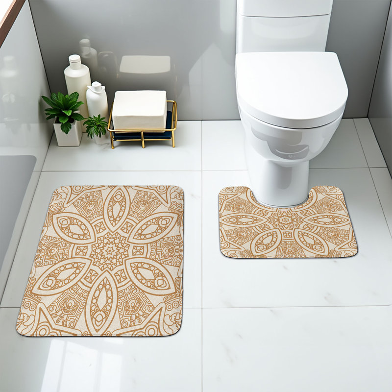  Beige Bathroom Rug Set 2 Pieces Rectangle & Contour Mats Beige Tan and Camel