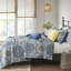 Courtepointe très grand / très grand bleu - médaillon floral, coussins brodés, matériau de microfibre 6 pièces, très grand lit, avec grands médaillons, 100%-117361762-117361761