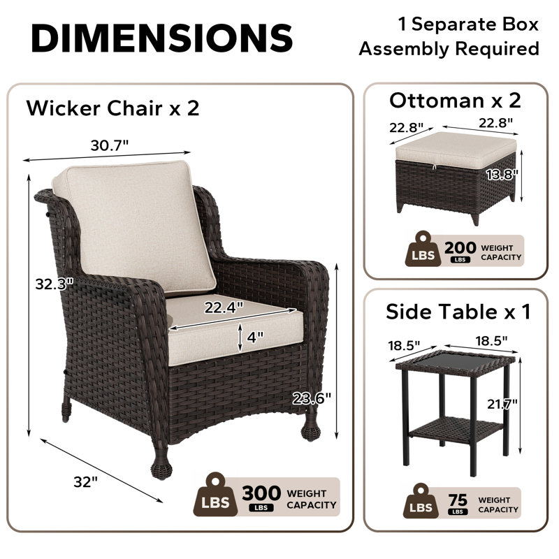 Ensemble de conversation en rotin de patio 5 pièces avec table d'appoint, Beige