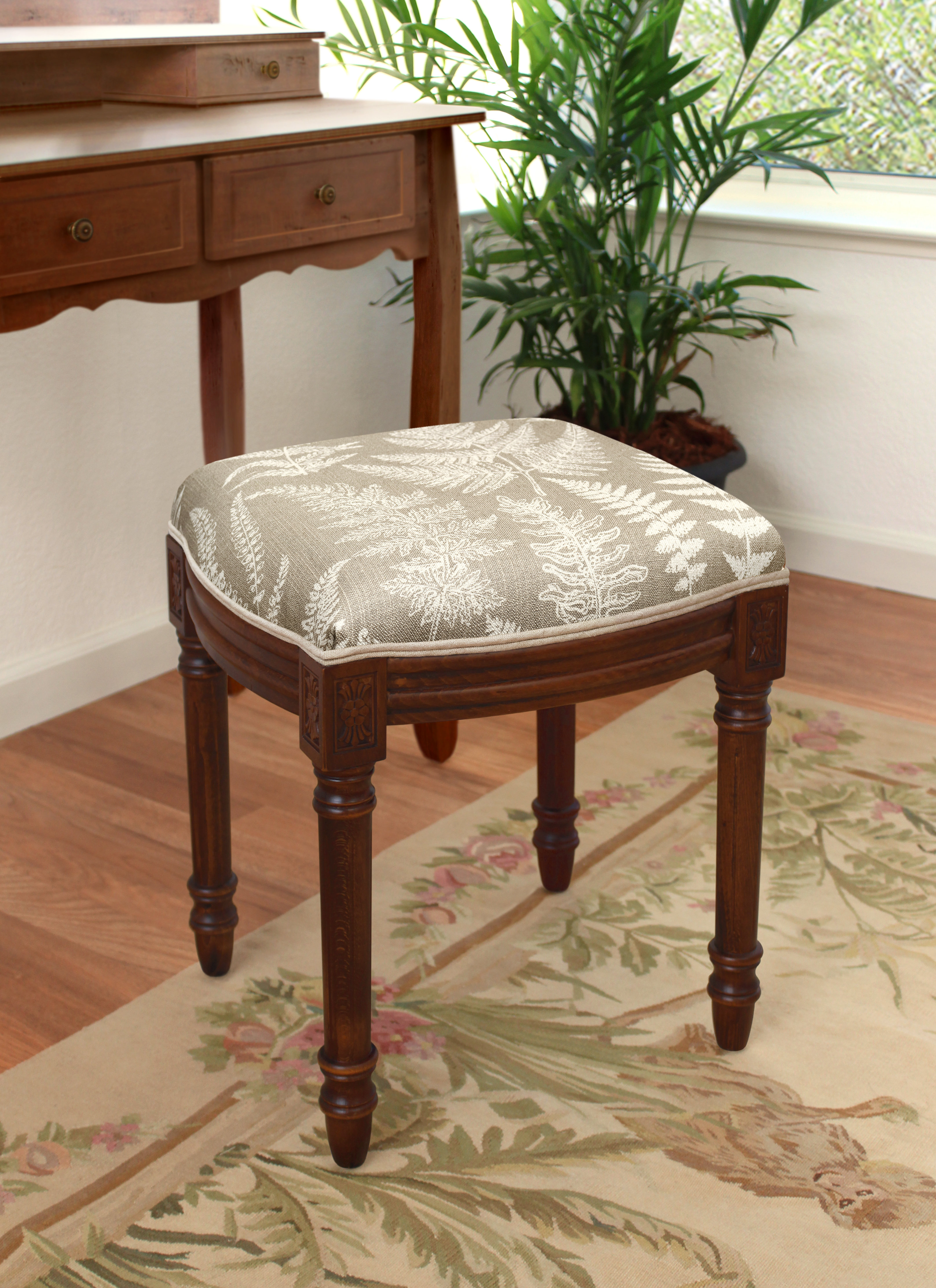 Canora Grey Camiah Caramel Cathay Linen Upholstered Vanity Stool With