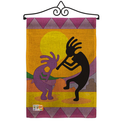 Drapeau de jardin en toile de jute 19 x 13 po Kokopelli