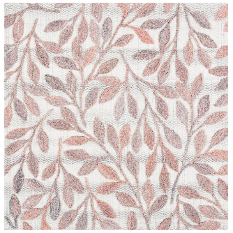 Tapis floral rouille touffeté à la main, Carré 6 pi