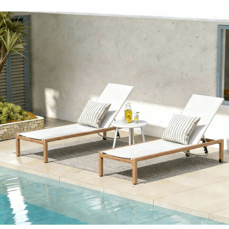 Ensemble de chaises longues d'extérieur avec table d'appoint Wolbrom