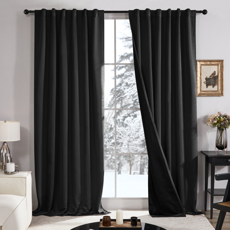 Paire de rideaux occultant en polyester Wingard, L 52 po x L 108 po, Noir