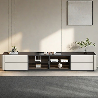 Solid wood advanced simple rock panel TV cabinet