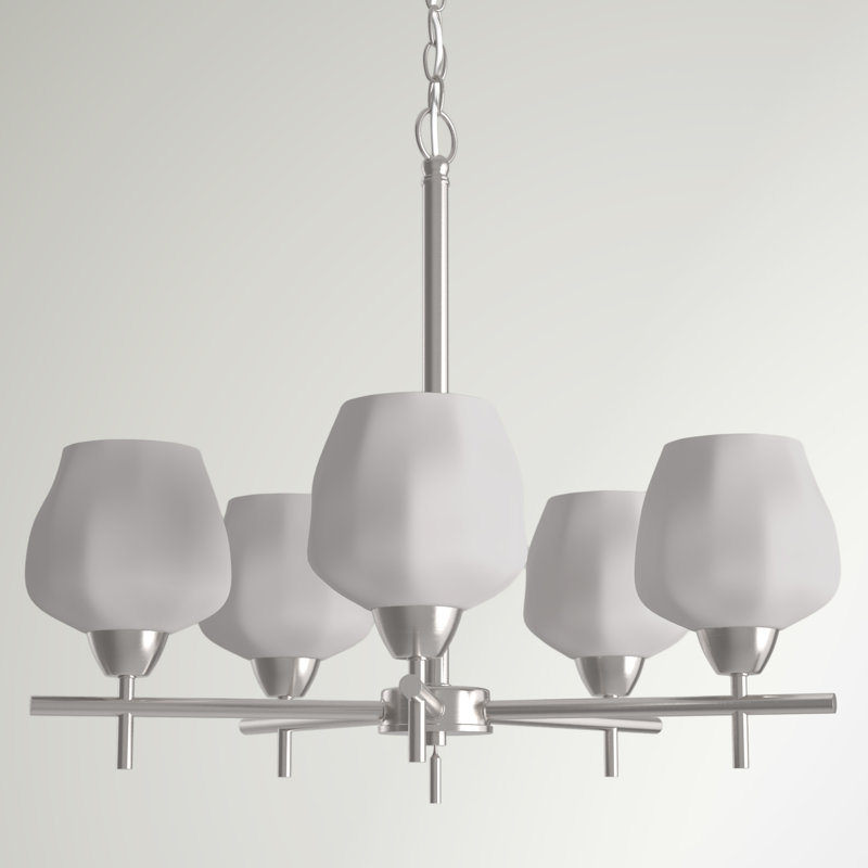 Sand & Stable Chauncee Brushed Nickel With Etched Opal Chandelier, Brushed Nickel, Frosted