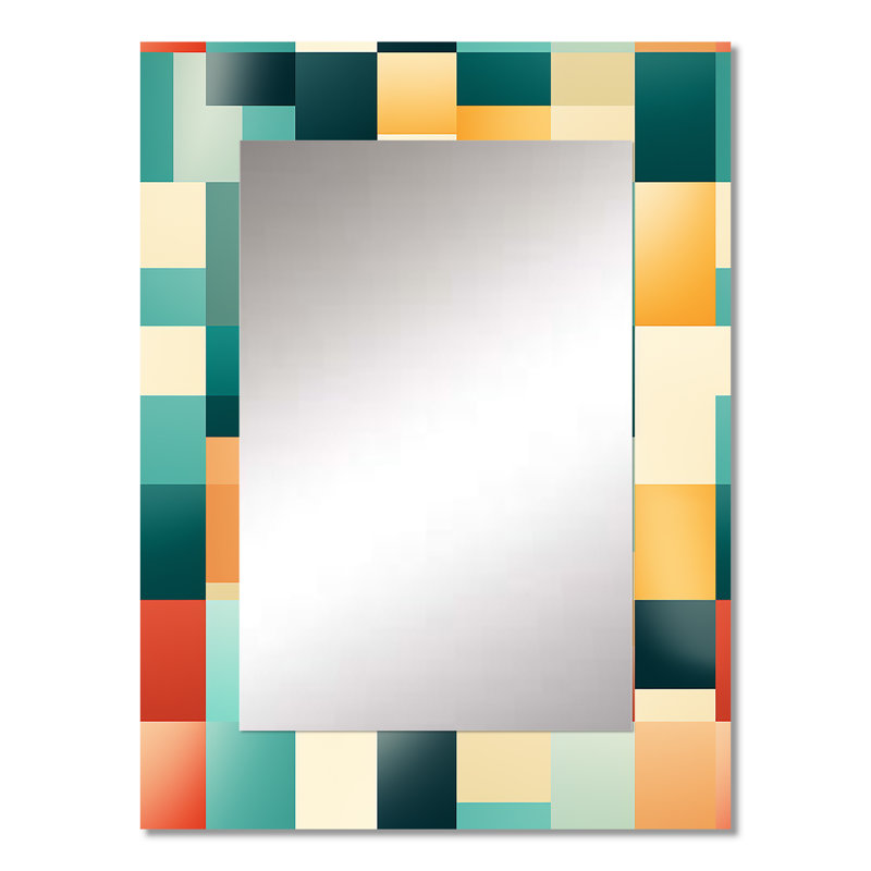 «Fetzner Orange and Green Popart Pop culture Pixels», miroir décoratif rayé, miroir mural moderne, impression d'art en métal
