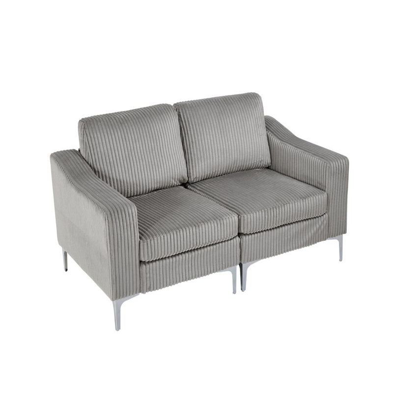 Canapé modulaire 2 places (gris), Velours côtelé gris