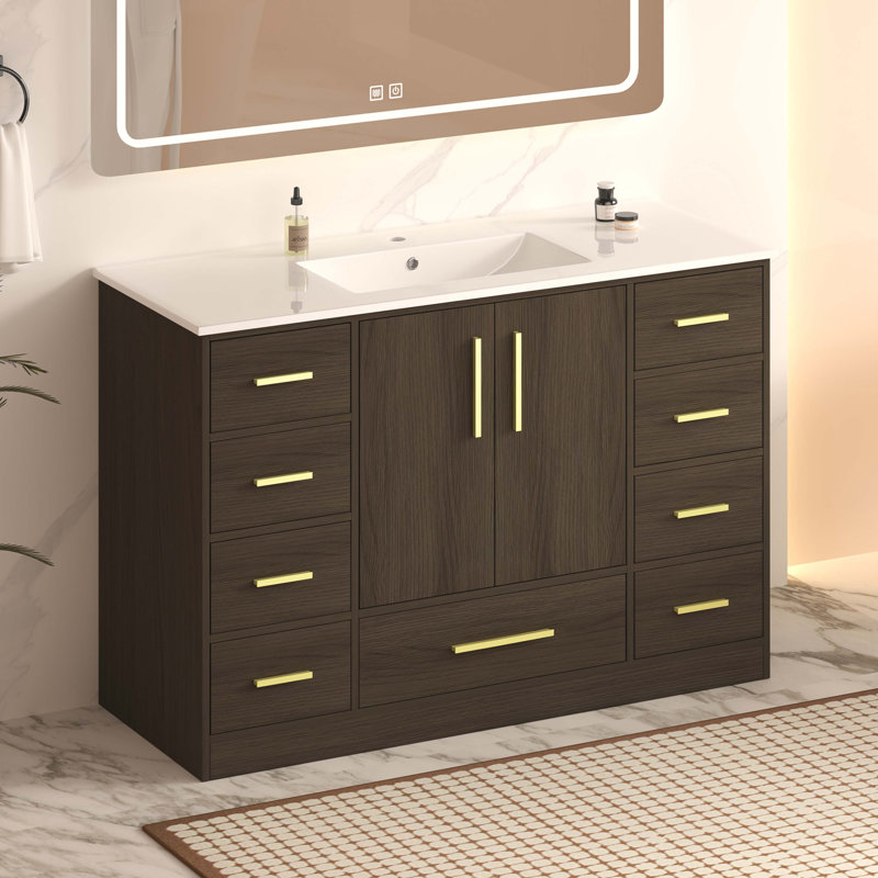 Meuble-lavabo 48 po. Armoire de rangement abondante - 2 portes à fermeture douce et 9 tiroirs