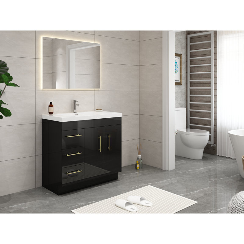 Ensemble de meuble-lavabo simple 36 po Carliss, Noir, Or