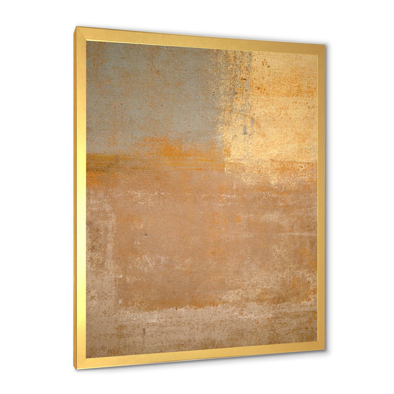 Gris et beige abstrait - art mural moderne et contemporain, H 20 po x l 12 po x P 1 po, Encadrement doré